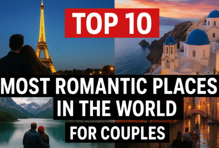 Top 10 most romantic destinations for couples featuring Eiffel Tower Paris Santorini Greece and Maldives beaches